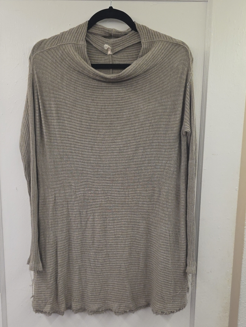 Free People Ribbed Knit Open Back Cowl Neck Top Taupe Boho Oversized